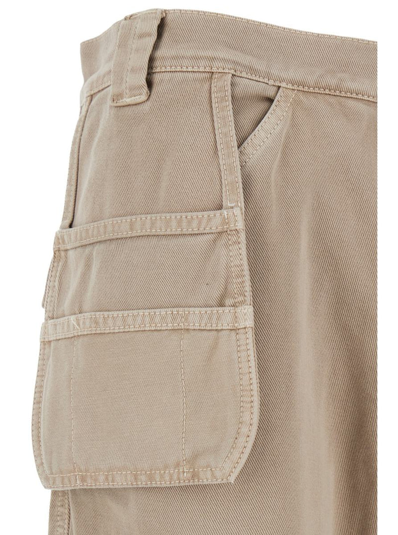 Beige Cargo Pants With Logo Patch In Cotton Man