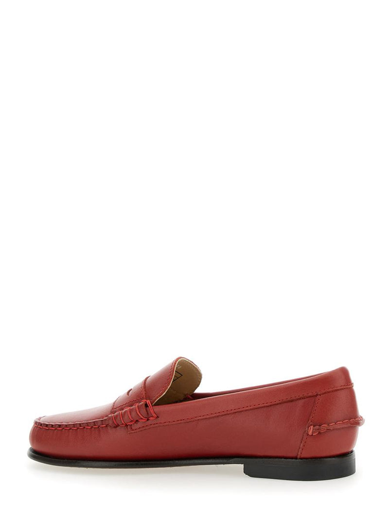 'Danielle Pop' Red Loafers With Bevelled Toe And Low Stacked Heel In Leather Woman
