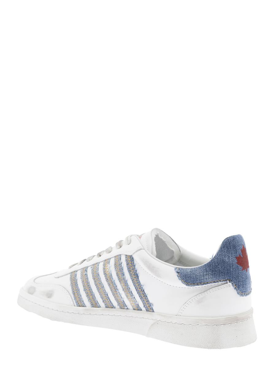 White Low Top Sneakers With Logo Patch On Tongue And Side And Contrasting Heel With Logo In Leather And Cotton Man