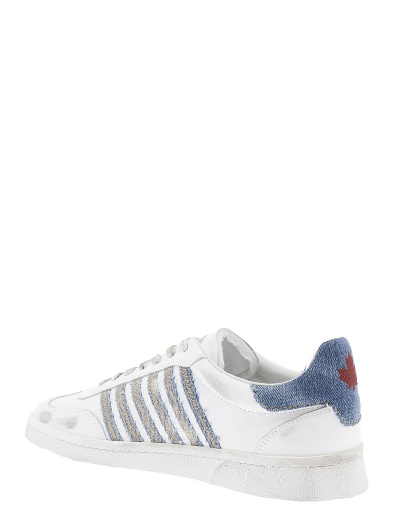 White Low Top Sneakers With Logo Patch On Tongue And Side And Contrasting Heel With Logo In Leather And Cotton Man