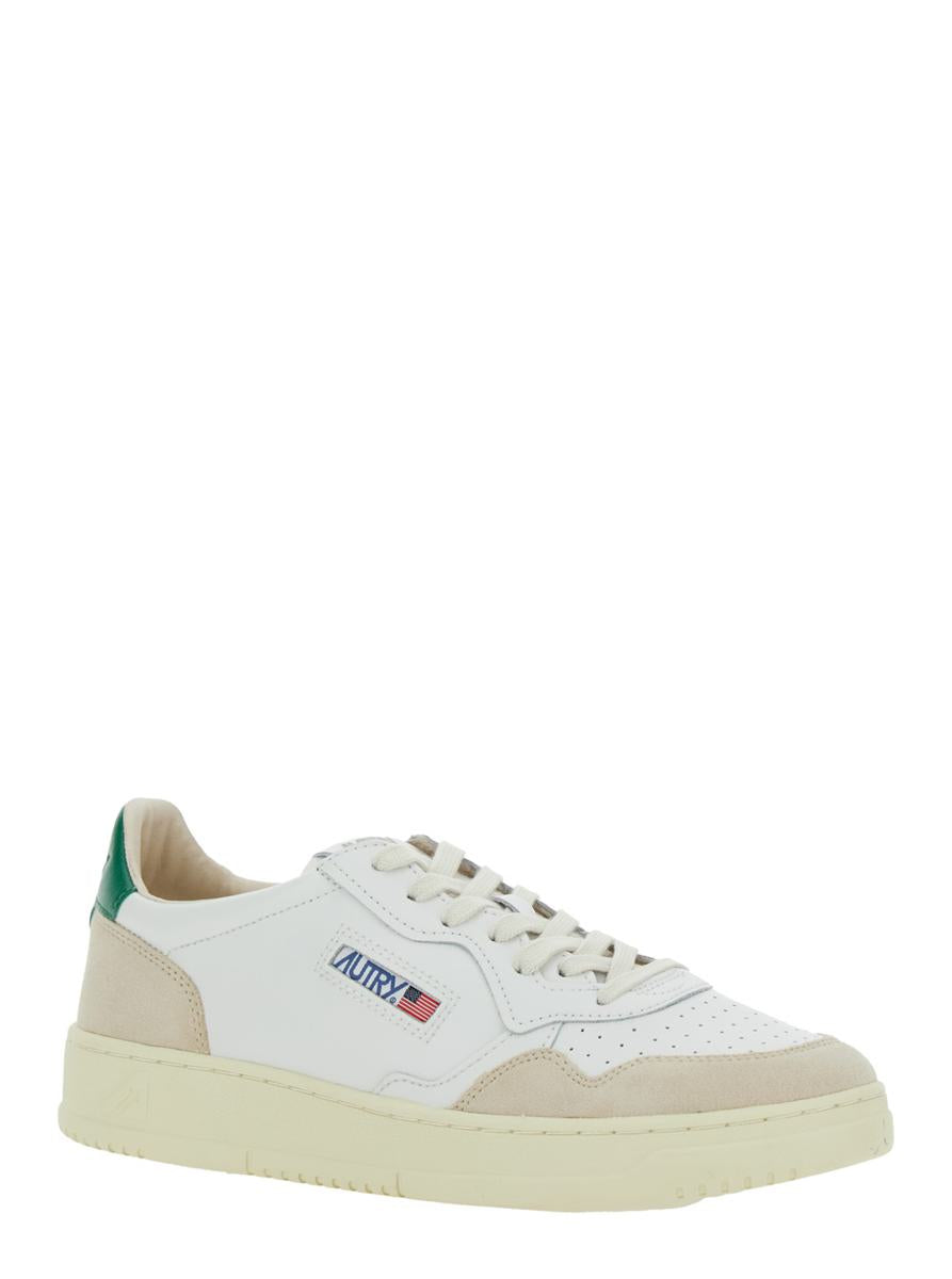 'Medalist' White Low Top Sneakers With Beige Suede Details In Leather Man