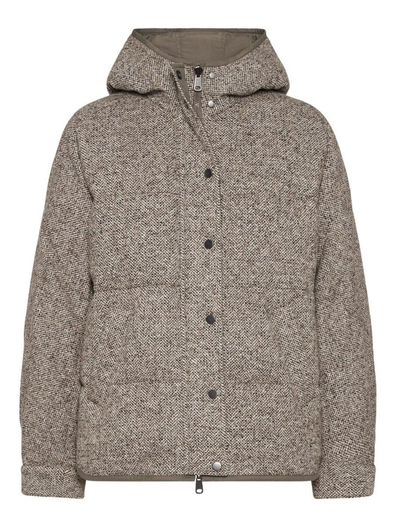 Brunello Cucinelli Chevron Down Jacket With Hoodie
