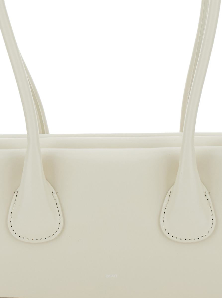 'Boat Wide Mini' White Shoulder Bag With Round Handles And Logo Lettering On The Front In Leather Woman