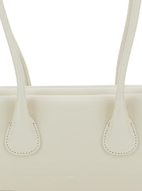 'Boat Wide Mini' White Shoulder Bag With Round Handles And Logo Lettering On The Front In Leather Woman