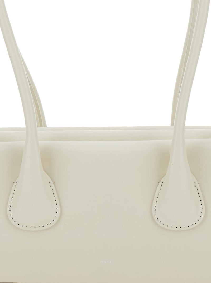 'Boat Wide Mini' White Shoulder Bag With Round Handles And Logo Lettering On The Front In Leather Woman