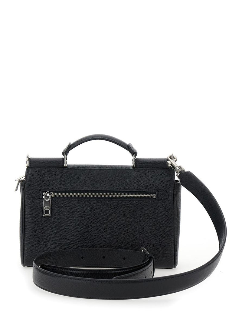 'Sicily' Black Crossbody Bag With Adjustable And Removable Shoulder Strap And Logo Plaque On The Front In Leather Man