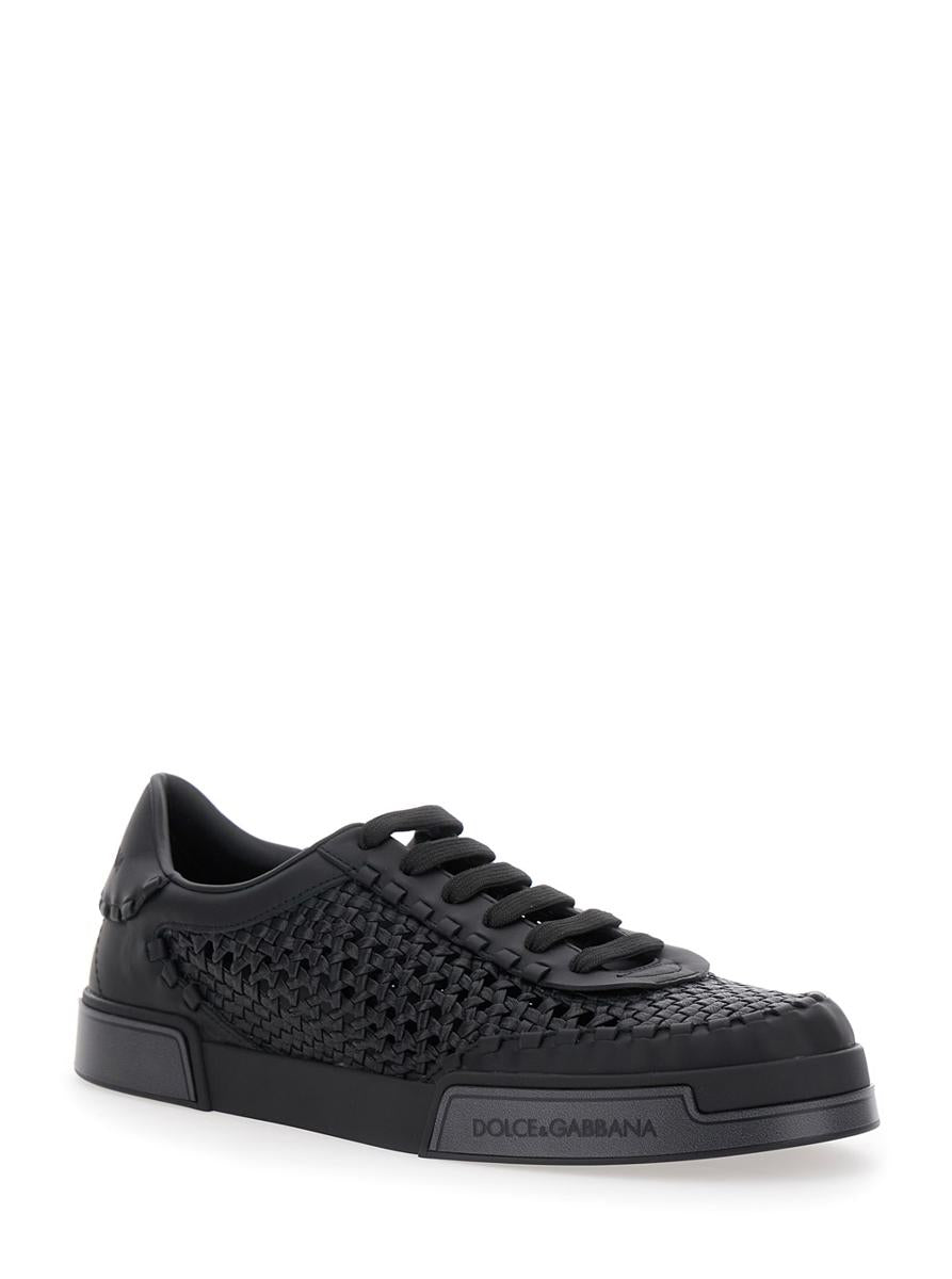 'Portofino' Black Sneakers With Mesh Inserts And Embossed Logo On The Side In Leather Man