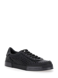 'Portofino' Black Sneakers With Mesh Inserts And Embossed Logo On The Side In Leather Man