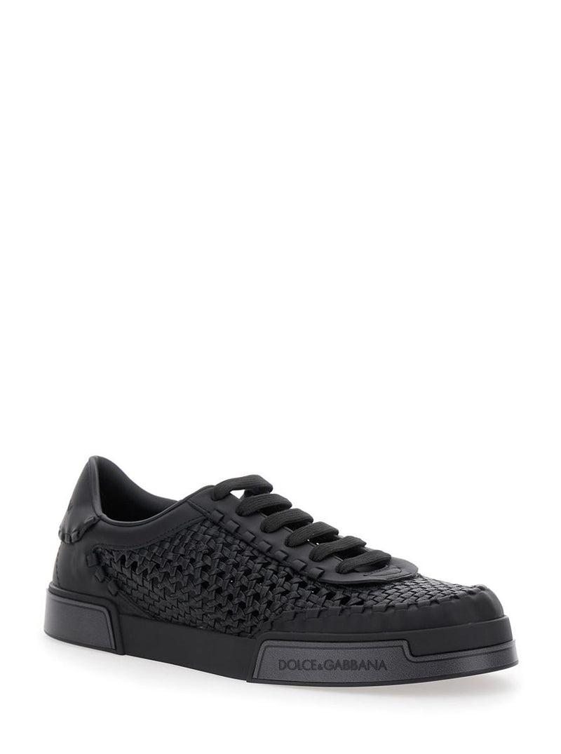 'Portofino' Black Sneakers With Mesh Inserts And Embossed Logo On The Side In Leather Man