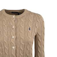 Ralph Lauren Light Saddle Heather Cotton Cable-Knit Crew Neck Cardigan