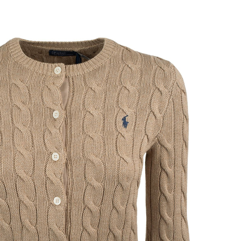 Ralph Lauren Light Saddle Heather Cotton Cable-Knit Crew Neck Cardigan