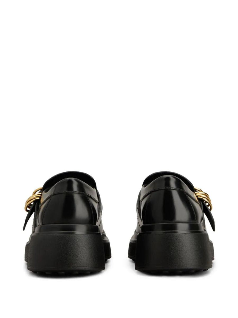 Tod'S Leather Chunky Loafers With Metal Buckle And Rings Shoes