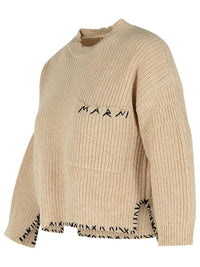 Marni Beige Mouliné Virgin Wool Sweater With 'Marni Mending' Embroidery