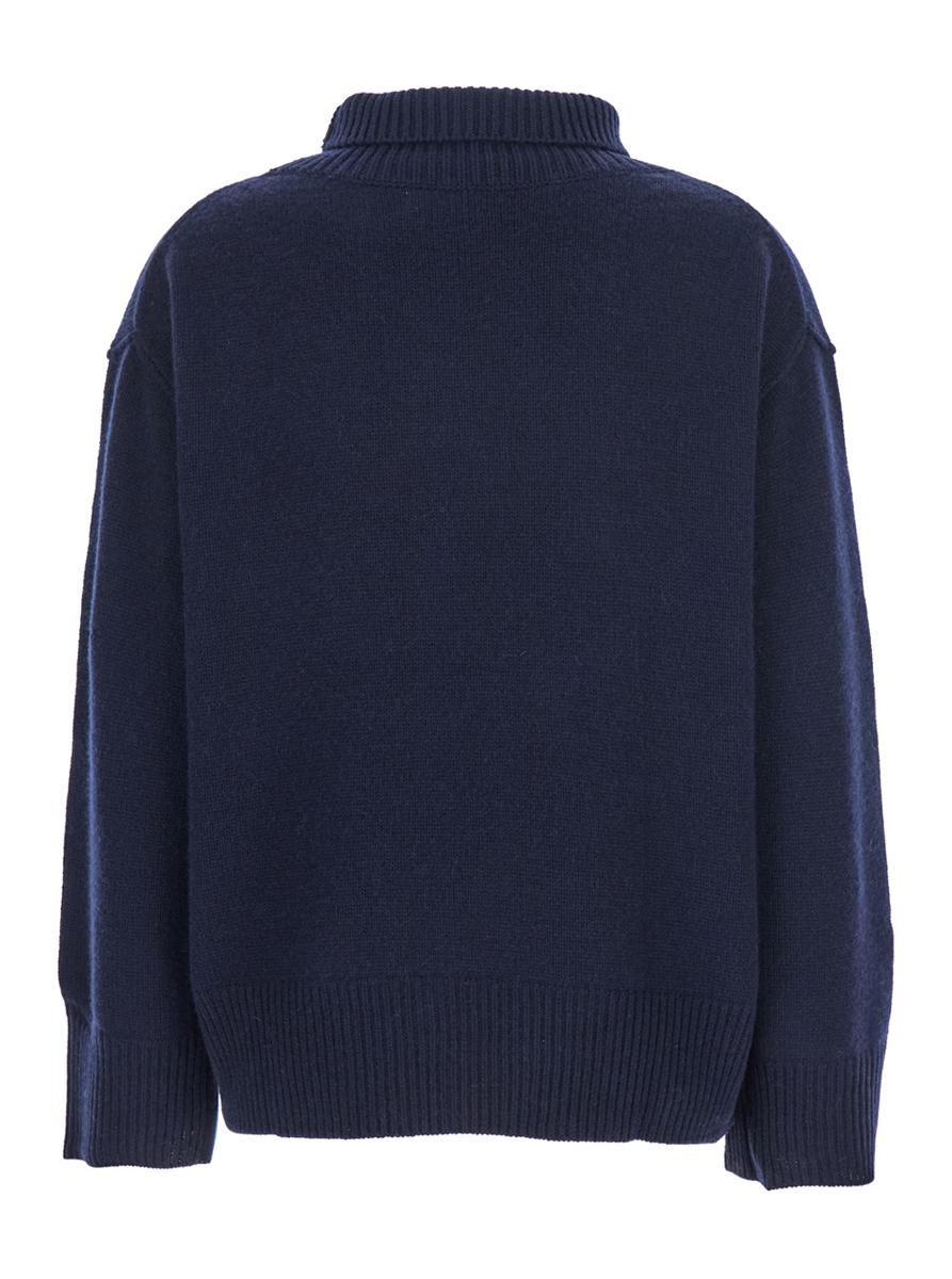 'Boyfriend' Blue Turtleneck Sweater With Dropped Shoulders In Cashmere Woman