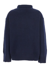 'Boyfriend' Blue Turtleneck Sweater With Dropped Shoulders In Cashmere Woman