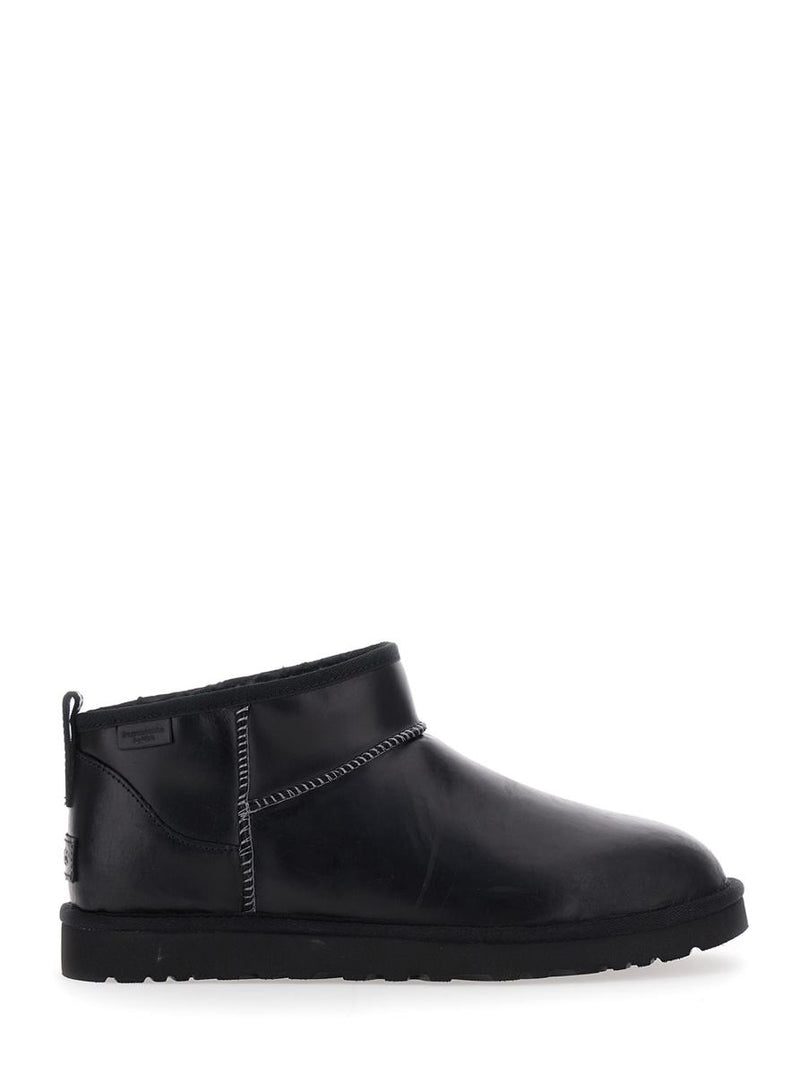 'Ultra Mini' Black Boots With Logo Patch On Back In Leather Man