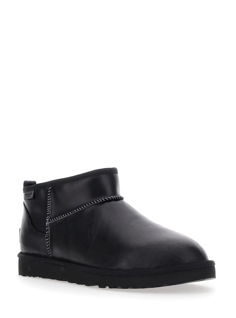 'Ultra Mini' Black Boots With Logo Patch On Back In Leather Man