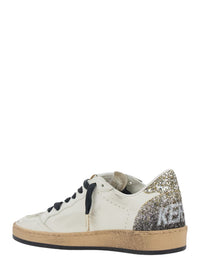 'Ballstar' White Low Top Sneakers With Glittered Star Patch On The Side And Glittered Heel With Logo Lettering In Leather Woman