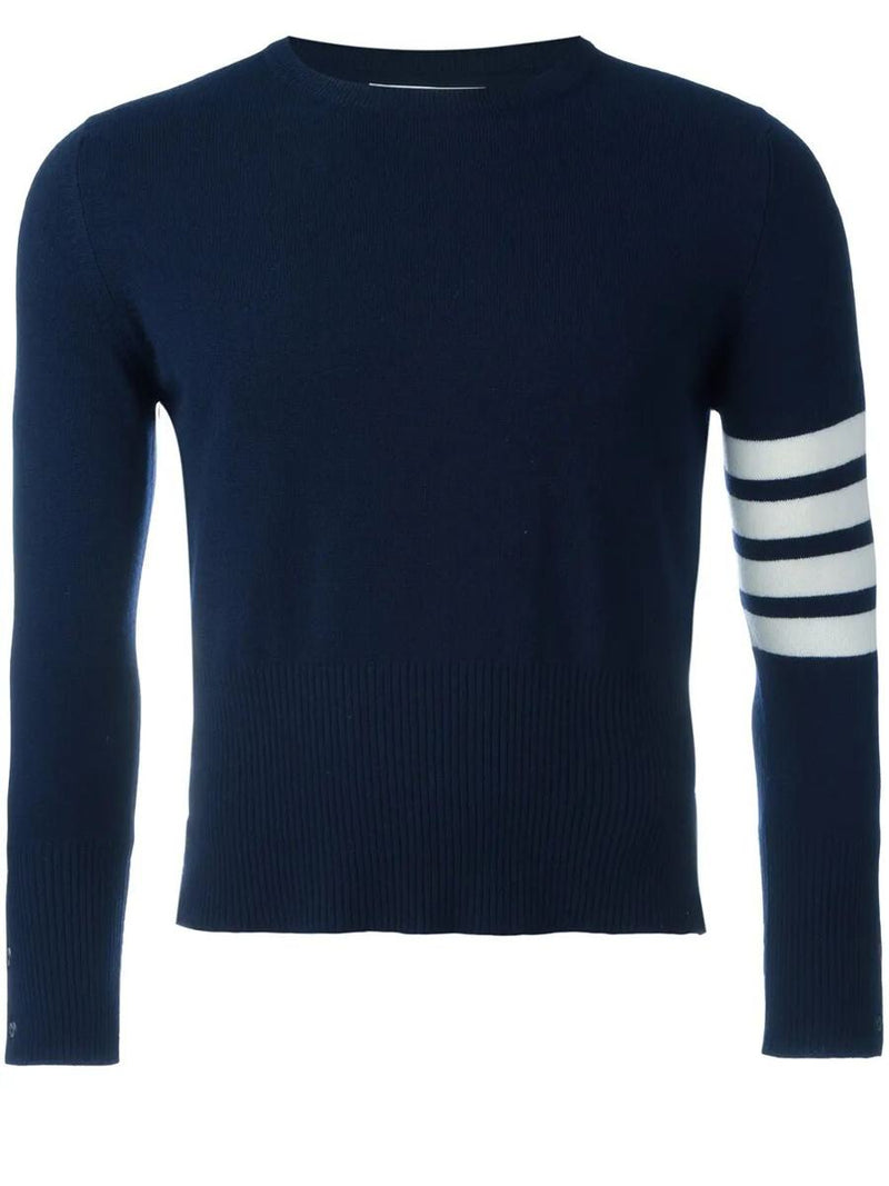 Thom Browne Classic Crewneck Short Pullover With White 4 Bar Stripe In Cashmere Clothing