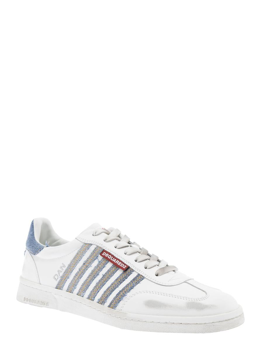 White Low Top Sneakers With Logo Patch On Tongue And Side And Contrasting Heel With Logo In Leather And Cotton Man