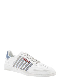 White Low Top Sneakers With Logo Patch On Tongue And Side And Contrasting Heel With Logo In Leather And Cotton Man