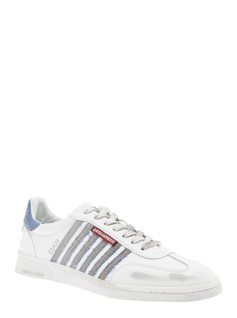 White Low Top Sneakers With Logo Patch On Tongue And Side And Contrasting Heel With Logo In Leather And Cotton Man
