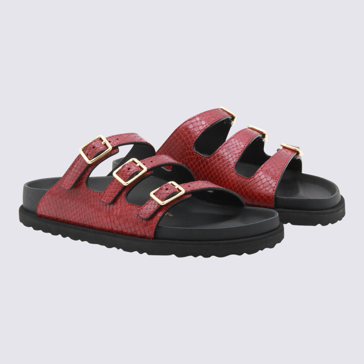 Birkenstock Red And Black Leather Florida Snake Sandals