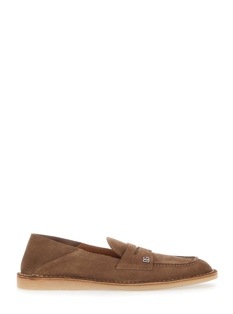 'Florio' Brown Loafers With Dg Logo Detail On The Side In Suede Man