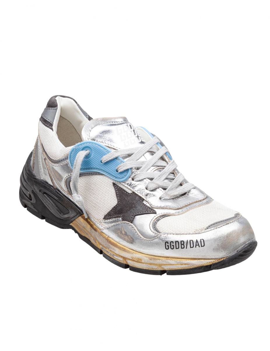 Golden Goose Upper In White Mesh And Silver Laminated Leather