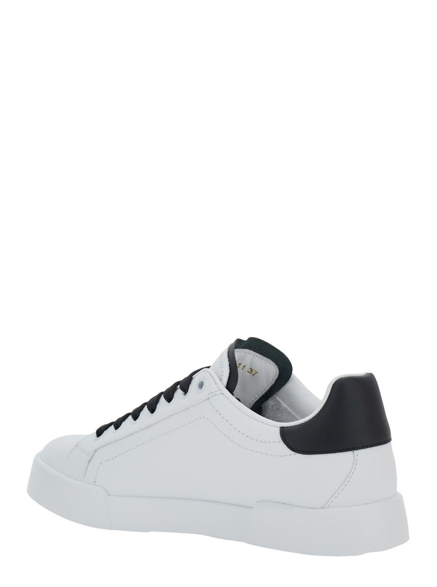 Black And White Low Top Sneakers With Logo Patch On The Side And Logo Lettering On The Tongue In Leather Woman