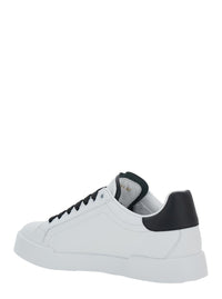 Black And White Low Top Sneakers With Logo Patch On The Side And Logo Lettering On The Tongue In Leather Woman