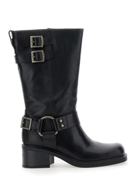 'Daniella' Black Ankle Boots With Buckles In Leather Woman