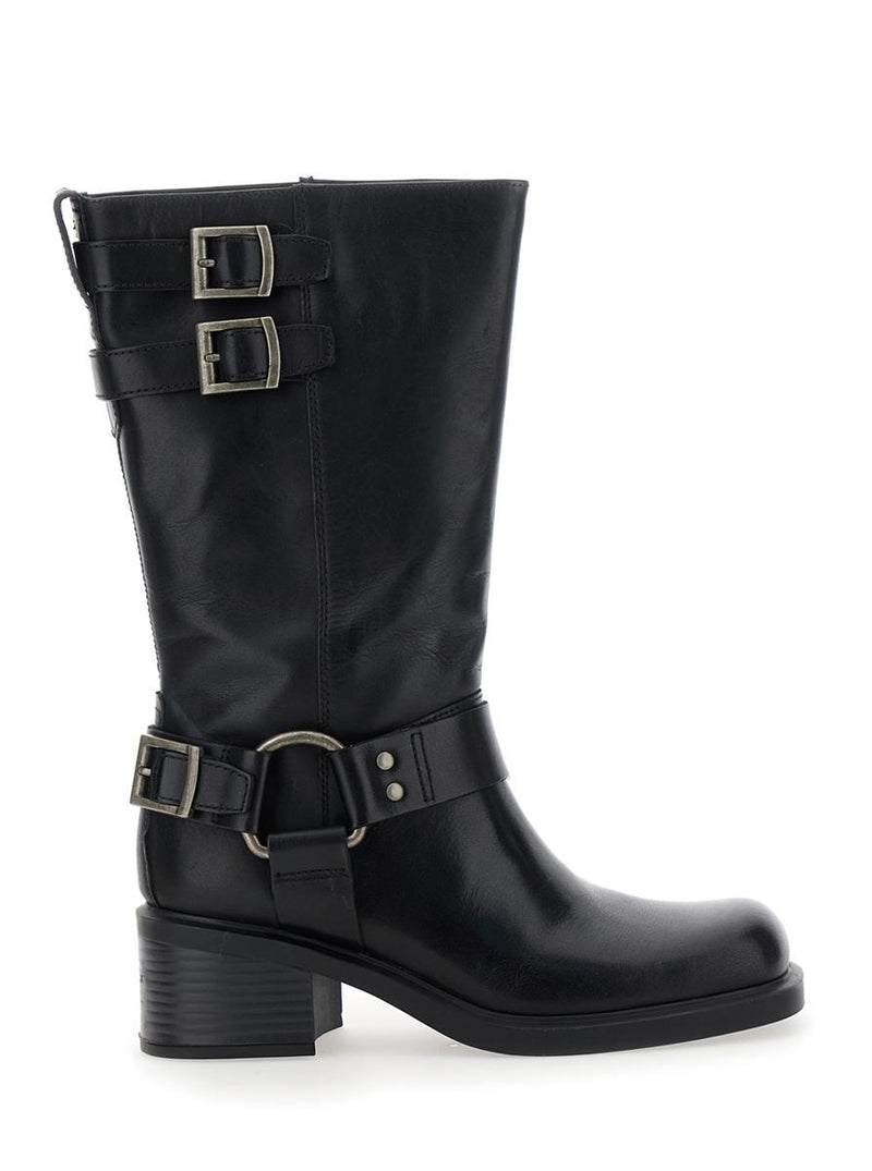 'Daniella' Black Ankle Boots With Buckles In Leather Woman