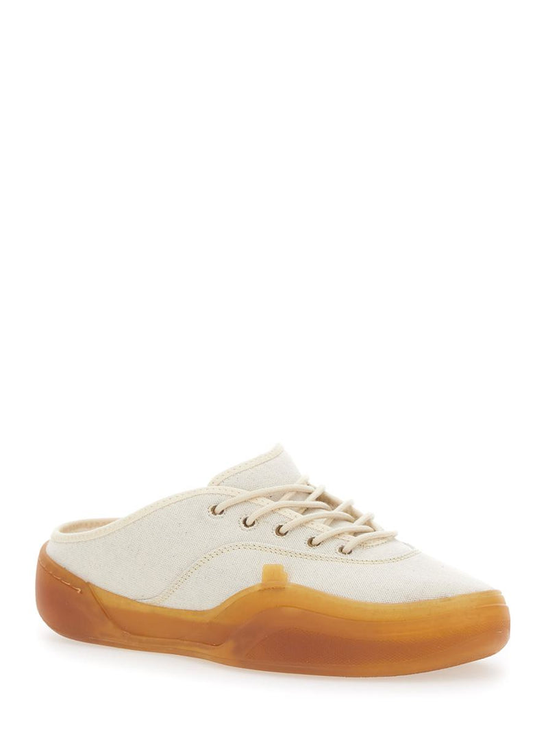 'Low Skate Mule' White Low Top Sneakers With Contrasting Sole In Cotton Man