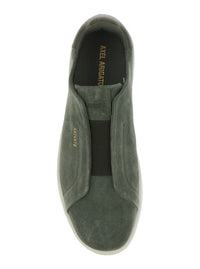 'Dice' Green Low Top Laceless Sneakers With Logo Lettering On The Side In Suede Man