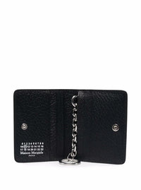 Black Bifold Wallet With Stitching Detail And Key Ring In Grained Leather Woman Maison Margiela