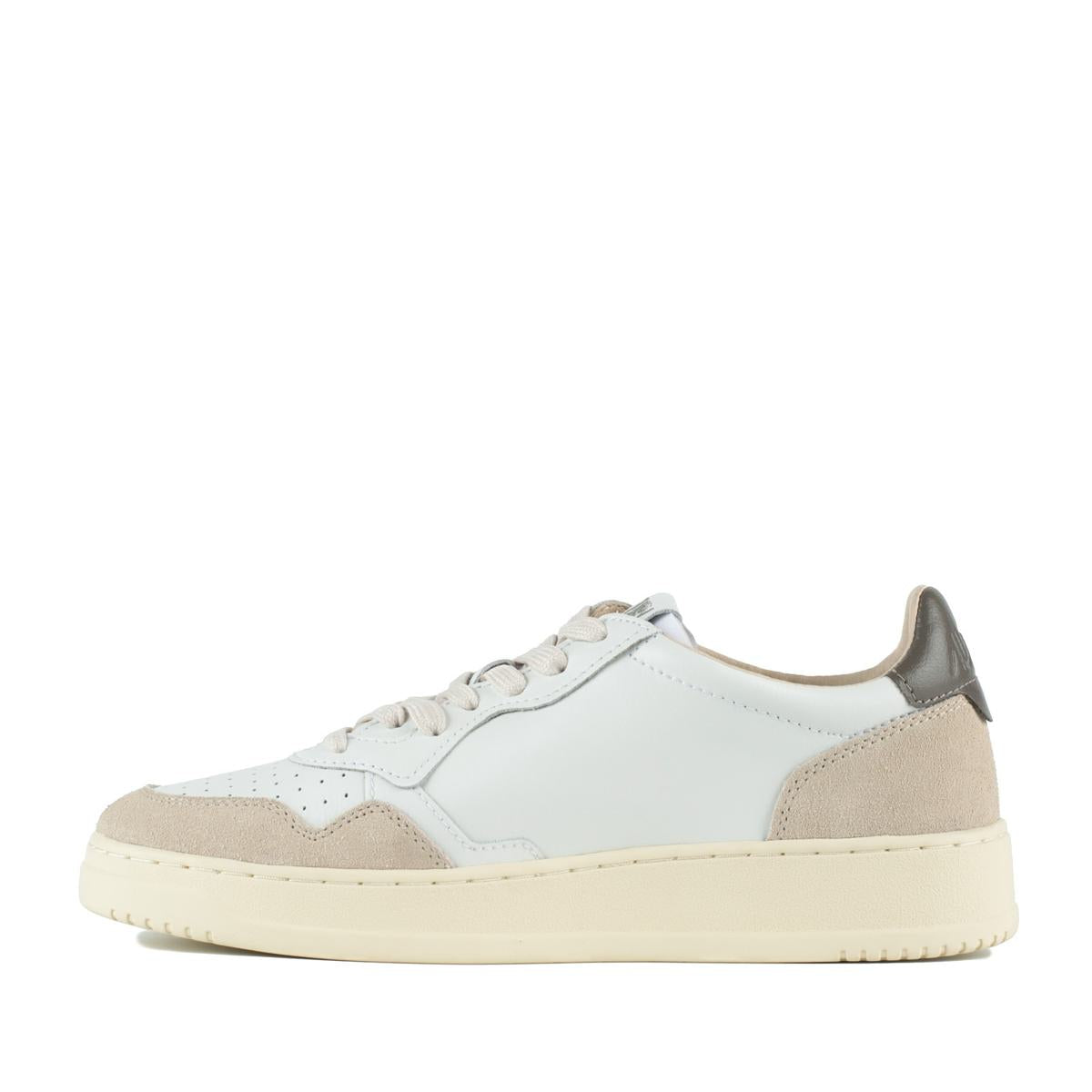 Autry Medalist Low Sneakers In White Suede And Leather And Morel