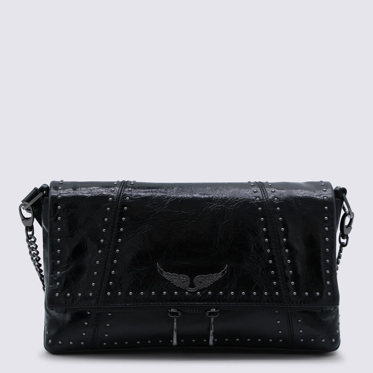 Zadig&Voltaire Black Leather Rock Ii Vintage Patent Studs Shoulder Bag