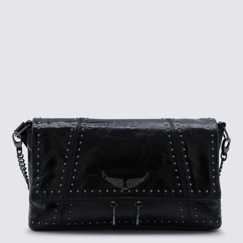 Zadig&Voltaire Black Leather Rock Ii Vintage Patent Studs Shoulder Bag