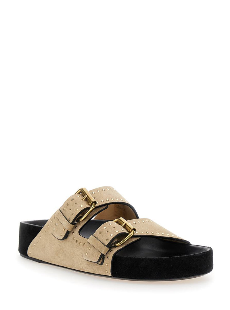 'Lennyo' Beige Slip-On Sandals With Stud Details In Suede Woman