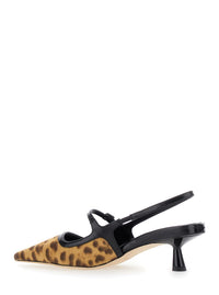 'Didi' Brown Slingback Pumps With Leopard Motif And Sculpted Heel In Leather Woman