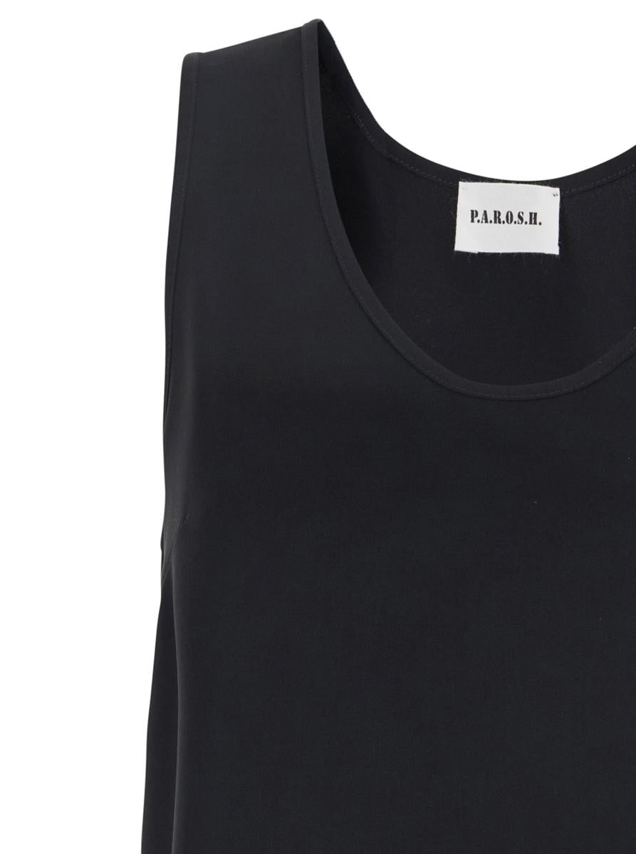 Black Sleeveless Top With Round Neck In Tech Fabric Woman