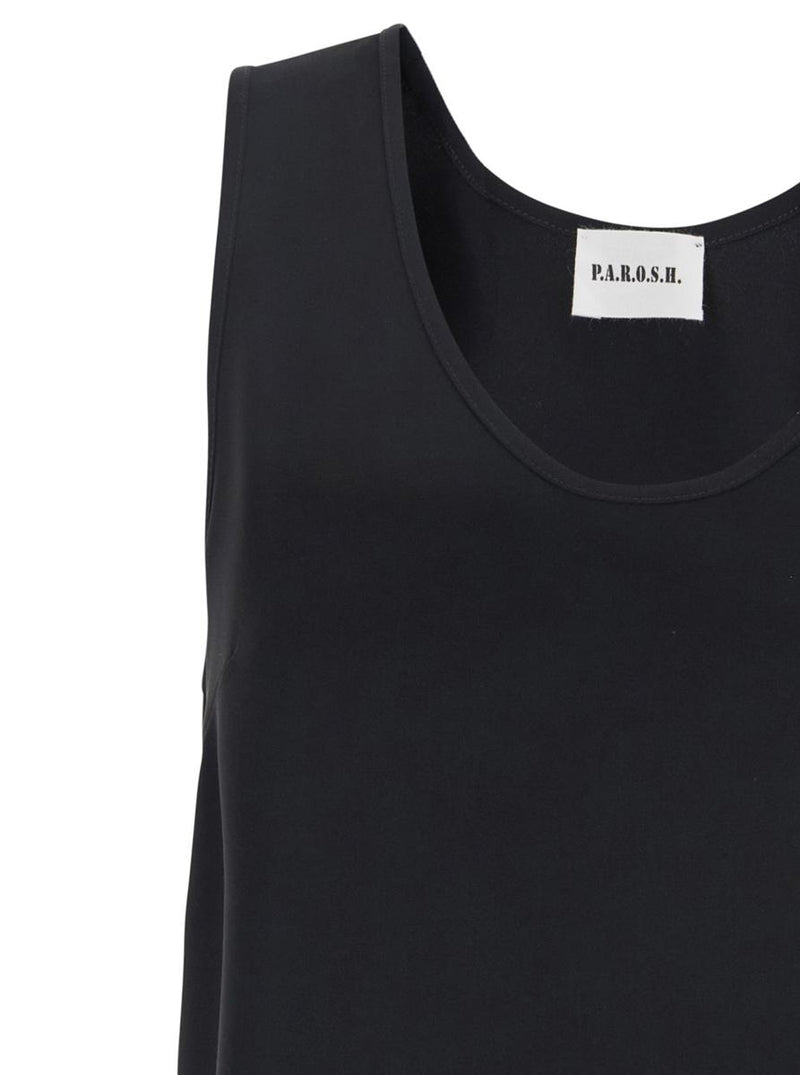 Black Sleeveless Top With Round Neck In Tech Fabric Woman