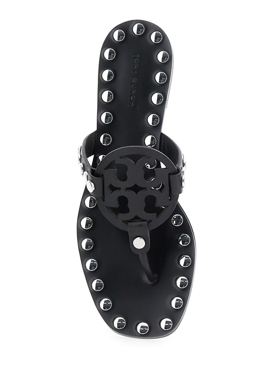 Black Thong Sandals With Logo On The Front And Stud Embellishments In Leather Woman
