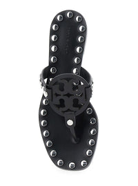 Black Thong Sandals With Logo On The Front And Stud Embellishments In Leather Woman