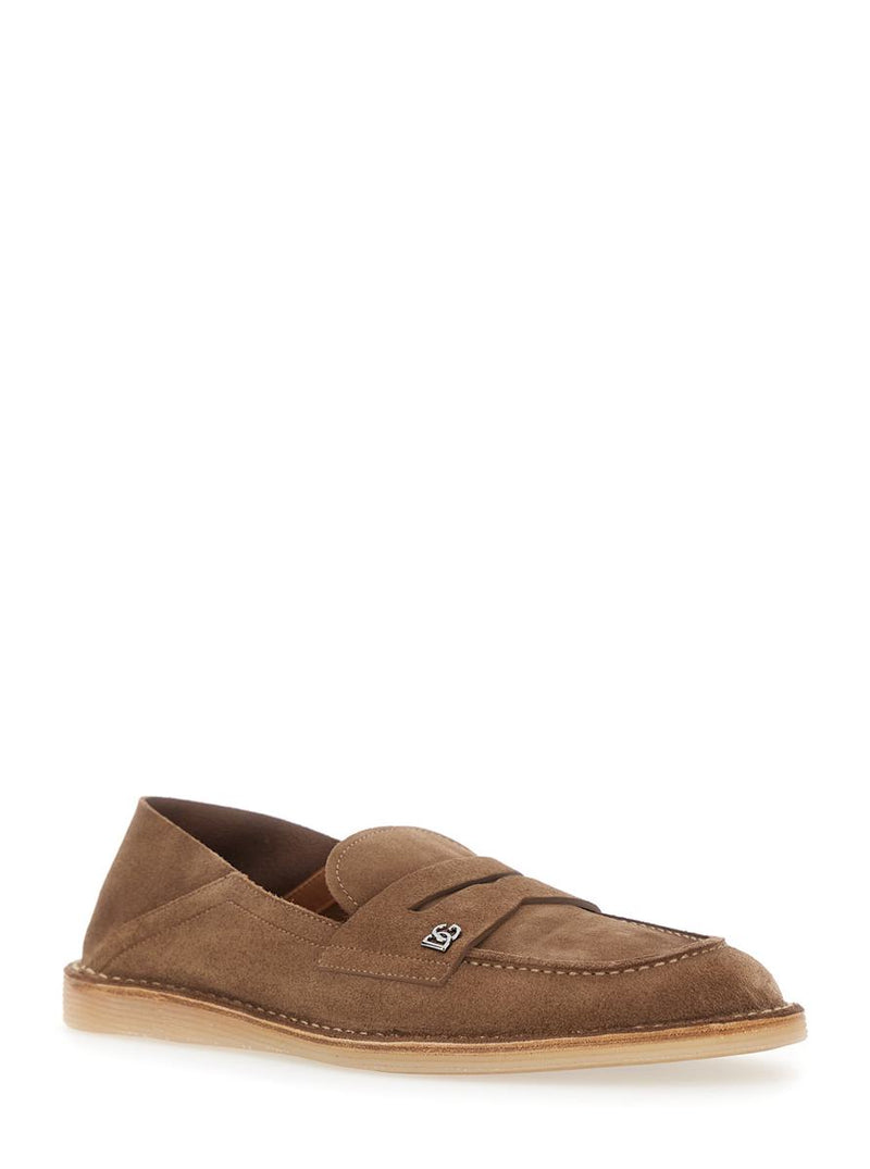 'Florio' Brown Loafers With Dg Logo Detail On The Side In Suede Man