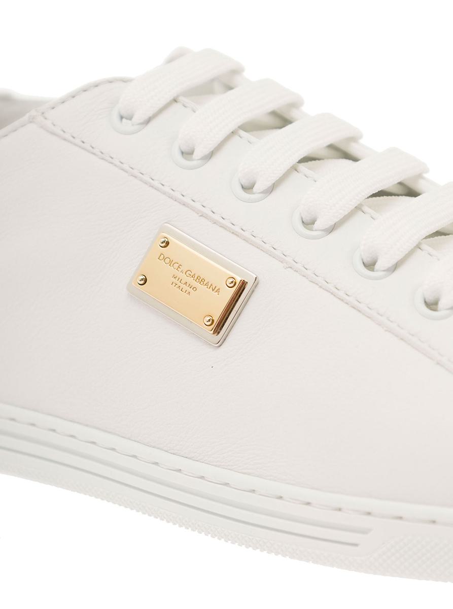'Portofino' White Monocrom Low Top Sneakers With Logo Plaque In Leather Man