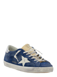 'Super-Star' Blue Low Top Sneakers With Embossed Logo And Contrasting Heel In Suede Man