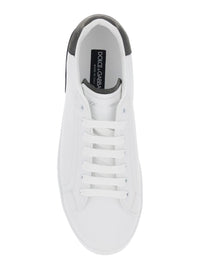 'Portofino' White Low Top Sneakers With Logo Lettering On The Rear In Leather Man