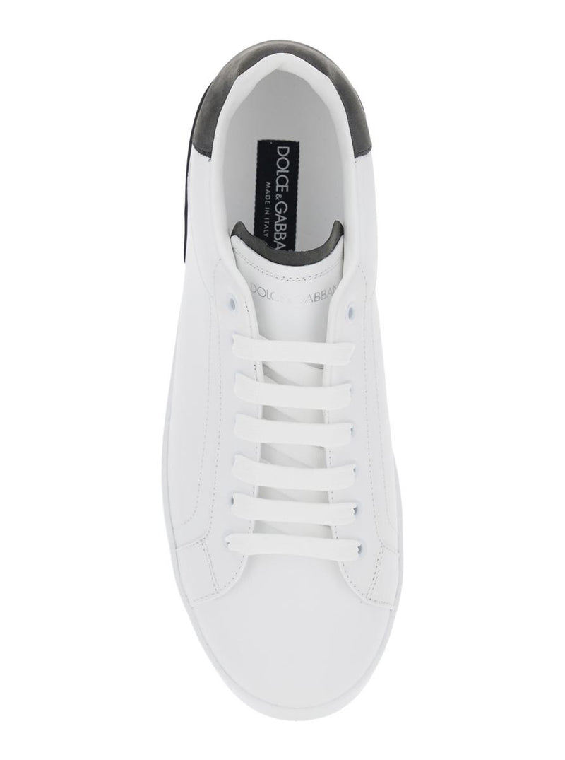 'Portofino' White Low Top Sneakers With Logo Lettering On The Rear In Leather Man
